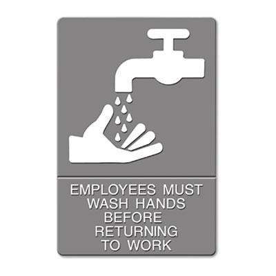 View larger image of ADA Sign, EMPLOYEES MUST WASH HANDS... Tactile Symbol/Braille, 6 x 9, Gray