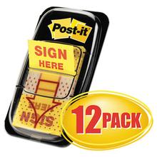 Arrow Message 1" Page Flags, Sign Here, Yellow, 50 Flags/Dispenser, 12 Dispensers/Pack