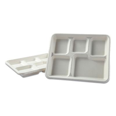 View larger image of Bagasse Dinnerware, 5-Compartment Tray, 10 x 8, White, 500/Carton