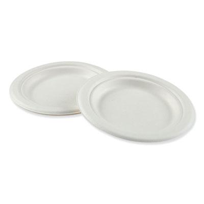 View larger image of Bagasse Molded Fiber Dinnerware, Plate, 6" Diameter, White, 1,000/Carton