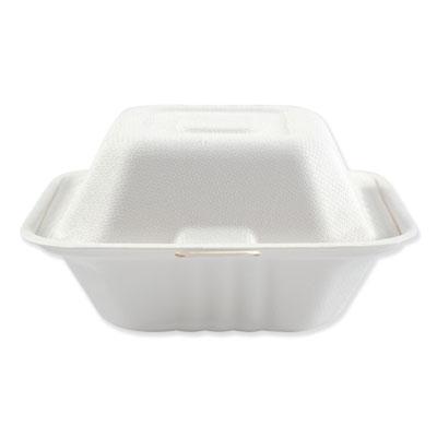 View larger image of Bagasse Food Containers, Hinged-Lid, 1-Compartment 6 x 6 x 3.19, White, Sugarcane, 125/Sleeve, 4 Sleeves/Carton