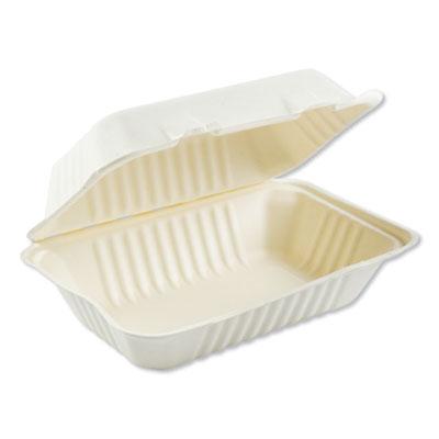View larger image of Bagasse Food Containers, Hinged-Lid, 1-Compartment 9 x 6 x 3.19, White, Sugarcane, 125/Sleeve, 2 Sleeves/Carton