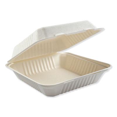 View larger image of Bagasse Food Containers, Hinged-Lid, 1-Compartment 9 x 9 x 3.19, White,  Sugarcane, 100/Sleeve, 2 Sleeves/Carton