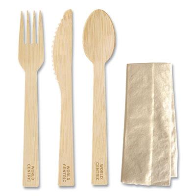 View larger image of Bamboo Cutlery, Knife/Fork/Spoon/Napkin, 6.7", Natural, 250/Carton