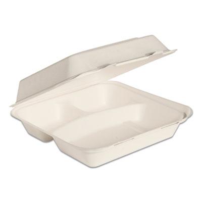 View larger image of Bare Eco-Forward Bagasse Hinged Lid Containers, ProPlanet Seal, 3-Compartment, 9.6 x 9.4 x 3.2, Ivory, Sugarcane, 200/Carton