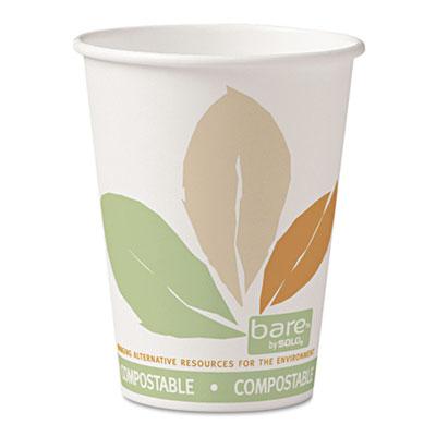 View larger image of Bare Eco-Forward PLA Paper Hot Cups, 12 oz, Leaf Design, White/Green/Orange, 50/Bag, 20 Bags/Carton