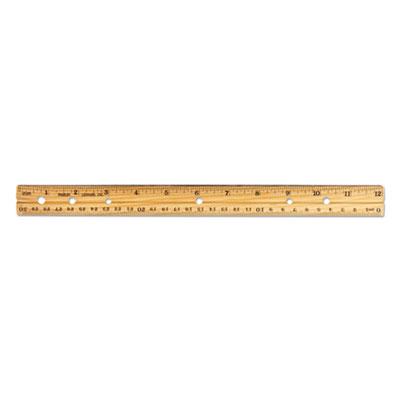 View larger image of Beveled Wood Ruler w/Single Metal Edge, 3-Hole Punched, Standard/Metric, 12" Long, Natural, 36/Box
