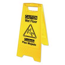Bilingual Yellow Wet Floor Sign, 12.05 x 1.55 x 24.3, Yellow