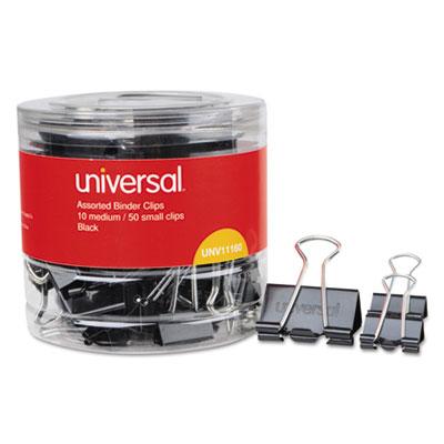 View larger image of Binder Clips with Storage Tub, (50) Small (0.75"), (10) Medium (1.25"), Black/Silver
