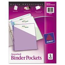 Binder Pockets, 3-Hole Punched, 9.25 x 11, Assorted Colors, 5/Pack