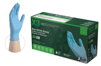 View larger image of Blue Nitrile, 3 Mil gloves, Powder Free, 2X-Large, 100 Gloves/Box, 10 Boxes/Case