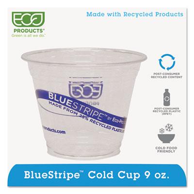 View larger image of BlueStripe 25% Recycled Content Cold Cups, 9 oz., Clear/Blue, 50/Pk, 20 Pk/Ct