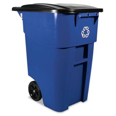 View larger image of Square Brute Recycling Rollout Container, 50 gal, Plastic, Blue