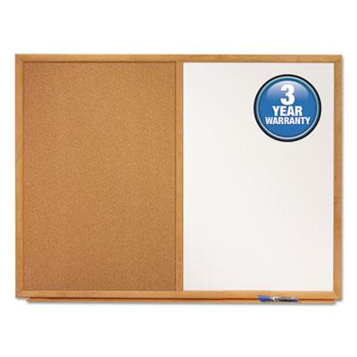 View larger image of Bulletin/Dry-Erase Board, Melamine/Cork, 36 x 24, Brown/White Surface, Oak Finish Frame