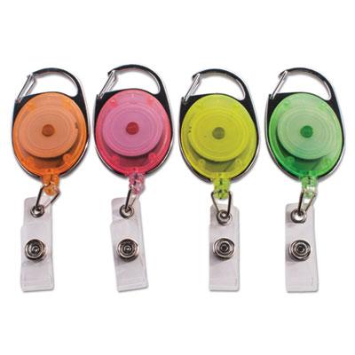 View larger image of Carabiner-Style Retractable ID Card Reel, 30" Extension, Assorted Neon Colors, 20/Pack