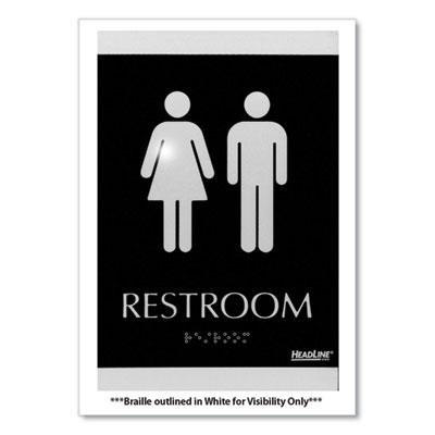 View larger image of Century Series Office Sign, Men/Women Restroom, 6 x 9, Black/Silver