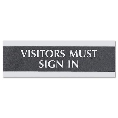 View larger image of Century Series Office Sign, VISITORS MUST SIGN IN, 9 x 3, Black/Silver