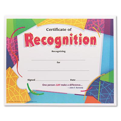 View larger image of Certificate Of Recognition Awards, 11 X 8.5, Horizontal Orientation, Assorted Colors With White Border, 30/pack