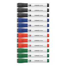 Chisel Tip Low-Odor Dry-Erase Markers With Erasers, Broad Chisel Tip, Assorted Colors, 12/pack