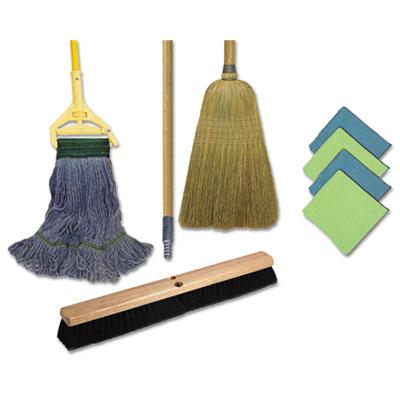 View larger image of Cleaning Kit, 1 Mop, 2 Handles,  1 Push Broom, 1 Maids Broom, 4 Microfiber Wipes