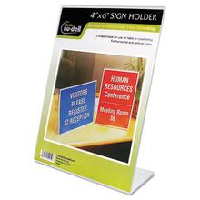 Clear Plastic Slanted L-Shaped Countertop Sign Holder, Side-Load, Horizontal/Vertical Orientation, 4 x 6 Insert