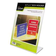 Clear Plastic Slanted L-Shaped Countertop Sign Holder, Side-Load, Horizontal/Vertical Orientation, 8.5 x 11 Insert