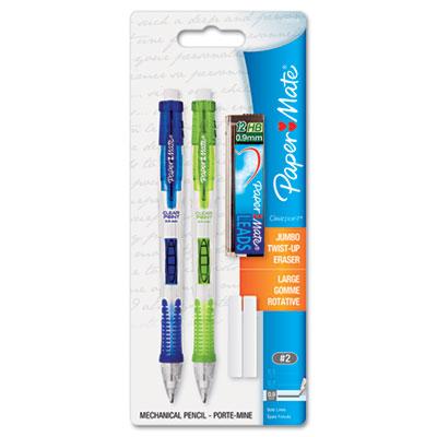 View larger image of Clear Point Mechanical Pencils with Tube of Lead/Erasers, 0.9 mm, HB (#2), Black Lead, Assorted Barrel Colors, 2/Pack