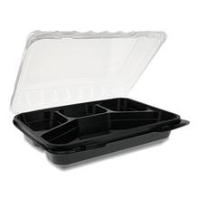 Dual Color SmartLock Hinged Lid Container, 4-Compartment, 10.75 x 8 x 3.25, Black Base/Clear Top, Plastic, 125/Carton