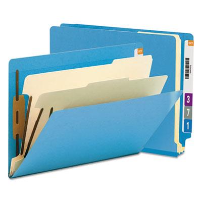 View larger image of Colored End Tab Classification Folders with Dividers, 2 Dividers, Letter Size, Blue, 10/Box