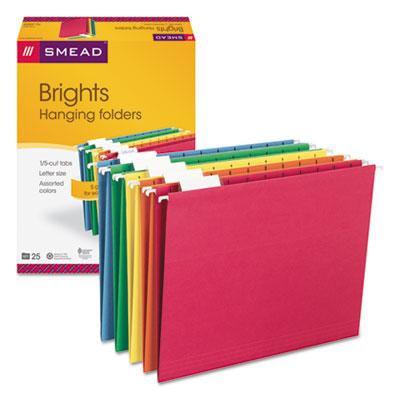 View larger image of Colored Hanging File Folders with 1/5 Cut Tabs, Letter Size, 1/5-Cut Tabs, Assorted Bright Colors, 25/Box