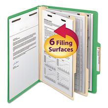 Top Tab Classification Folders, Six SafeSHIELD Fasteners, 2" Expansion, 2 Dividers, Letter Size, Green Exterior, 10/Box