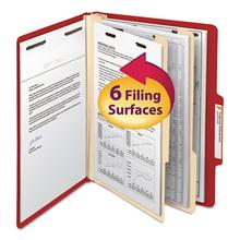Top Tab Classification Folders, Six SafeSHIELD Fasteners, 2" Expansion, 2 Dividers, Letter Size, Red Exterior, 10/Box
