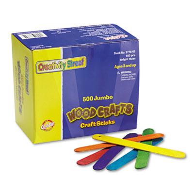 View larger image of Colored Wood Craft Sticks, Jumbo, 6" x 0.75", Wood, Assorted, 500/Box