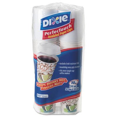 View larger image of PerfecTouch Paper Hot Cups and  Lids Combo, 10 oz, Multicolor, 50 Cups/Lids/Pack