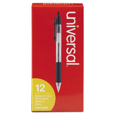 View larger image of Comfort Grip Ballpoint Pen, Retractable, Medium 1 mm, Black Ink, Clear/Black Barrel, Dozen