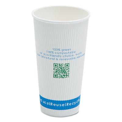 View larger image of Compostable Insulated Ripple-Grip Hot Cups, 20oz, White, 500/Carton