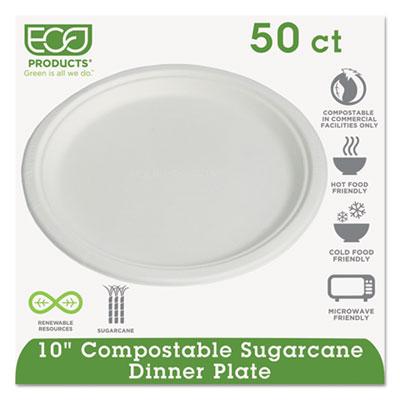 View larger image of Renewable Sugarcane Dinnerware, Plate, 10" dia, Natural White, 50/Pack