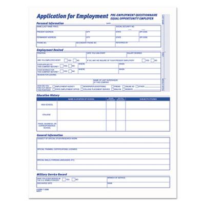 View larger image of Comprehensive Employee Application Form, One-Part (No Copies), 17 x 11, 25 Forms Total