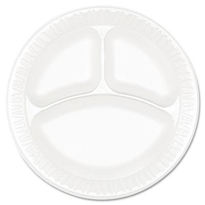 View larger image of Concorde Foam Plate, 3-Comp, 9" dia, White, 125/Pack, 4 Packs/Carton