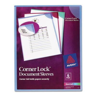 View larger image of Corner Lock Document Sleeves, Letter Size, Assorted Colors, 6/Pack