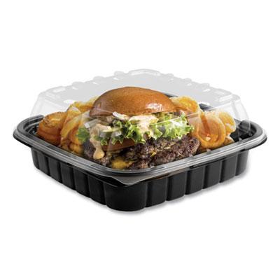 View larger image of Crisp Foods Technologies Containers, 33 oz, 8.46 x 8.46 x 3.16, Clear/Black, Plastic, 180/Carton