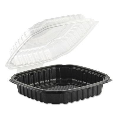 View larger image of Culinary Basics Microwavable Container, 46.5 oz, 10.5 x 9.5 x 2.5, Clear/Black, Plastic, 100/Carton