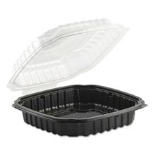 Culinary Basics Microwavable Container, 46.5 oz, 10.5 x 9.5 x 2.5, Clear/Black, Plastic, 100/Carton