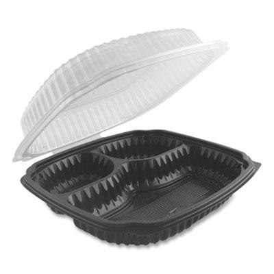 View larger image of Culinary Lites Microwavable 3-Compartment Container, 20 oz/5 oz/ 5 oz, 9 x 9 x 3.13, Clear/Black, Plastic, 100/Carton