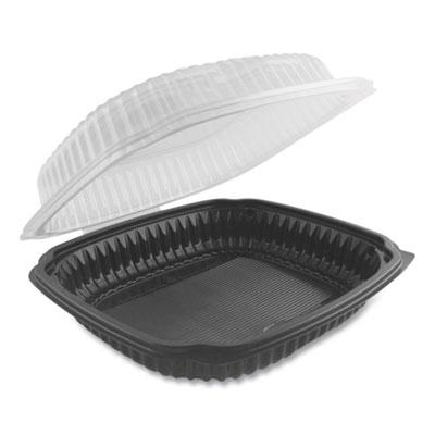 View larger image of Culinary Lites Microwavable Container, 39 oz, 9 x 9 x 3.01, Clear/Black, Plastic, 100/Carton