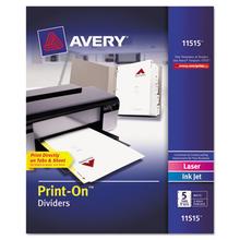 Customizable Print-On Dividers, 3-Hole Punched, 5-Tab, 11 x 8.5, White, 5 Sets