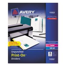 Customizable Print-On Dividers, Unpunched, 8-Tab, 11 x 8.5, White, 5 Sets