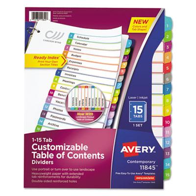 View larger image of Customizable TOC Ready Index Multicolor Tab Dividers, 15-Tab, 1 to 15, 11 x 8.5, White, Contemporary Color Tabs, 1 Set