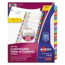 Customizable TOC Ready Index Multicolor Tab Dividers, 31-Tab, 1 to 31, 11 x 8.5, White, Contemporary Color Tabs, 1 Set