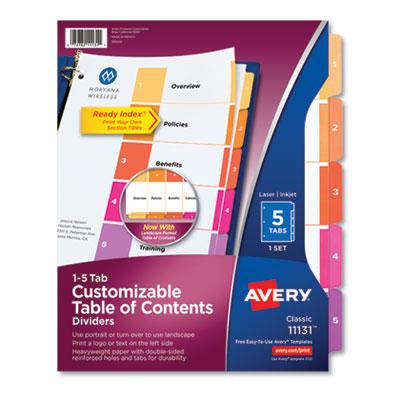 View larger image of Customizable TOC Ready Index Multicolor Tab Dividers, 5-Tab, 1 to 5, 11 x 8.5, White, Traditional Color Tabs, 1 Set